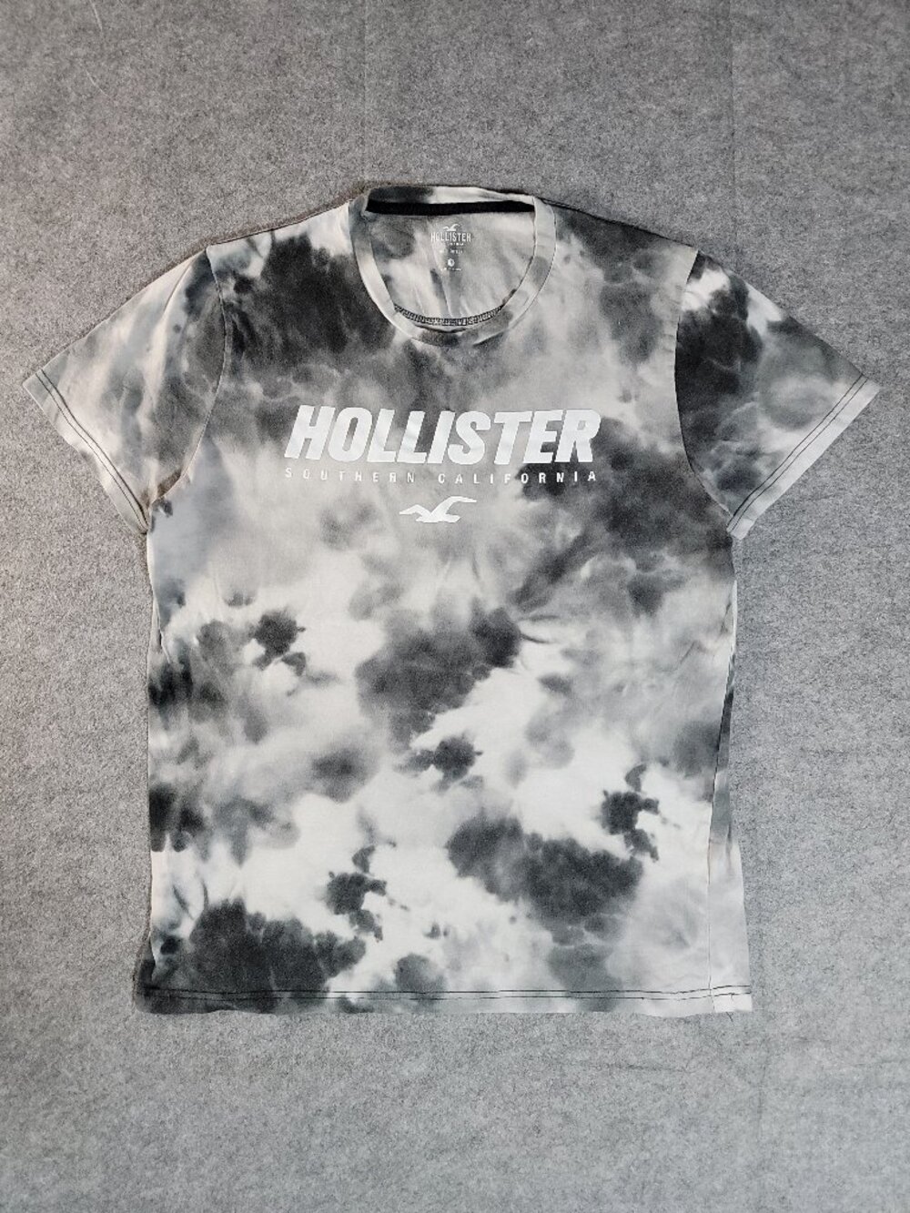 Hollister Southern California Black White Tie Dye Graphic Crew T-Shirt Men's M